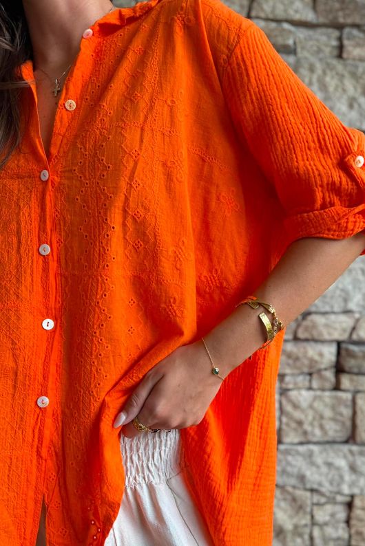 Pia Pillow Cotton Embroidered Tile Classic Shirt Aperol